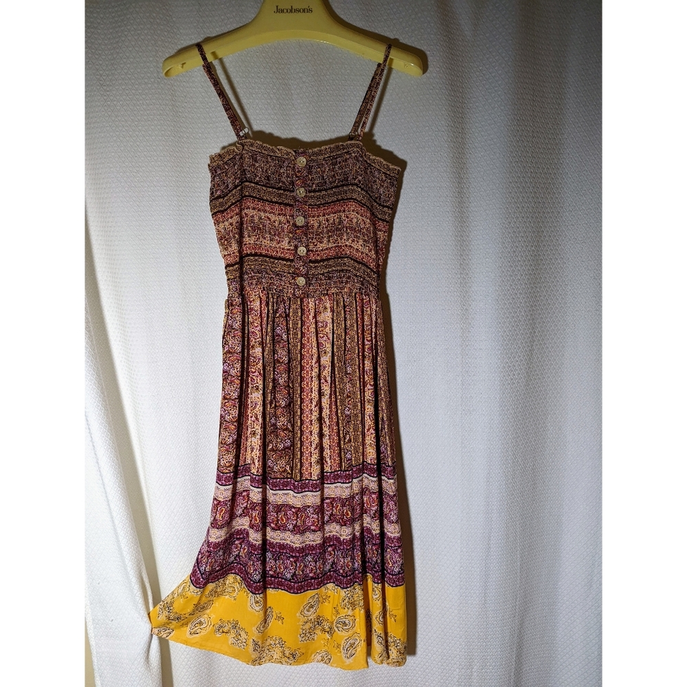Sundress Paisleys Smocked Maroon Yellow sz S